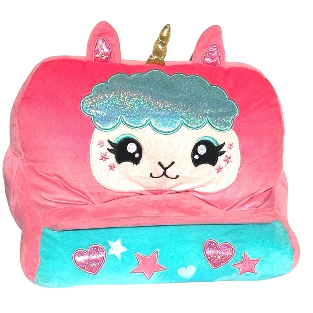 Aldi Plush Llama Unicorn Tablet Holder Pillow Kids Soft Stand Pink Teal